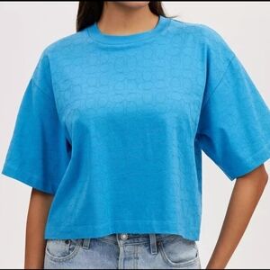 Coach Women's Bright Blue Signature Cropped T-Shirt Size XL EUC
